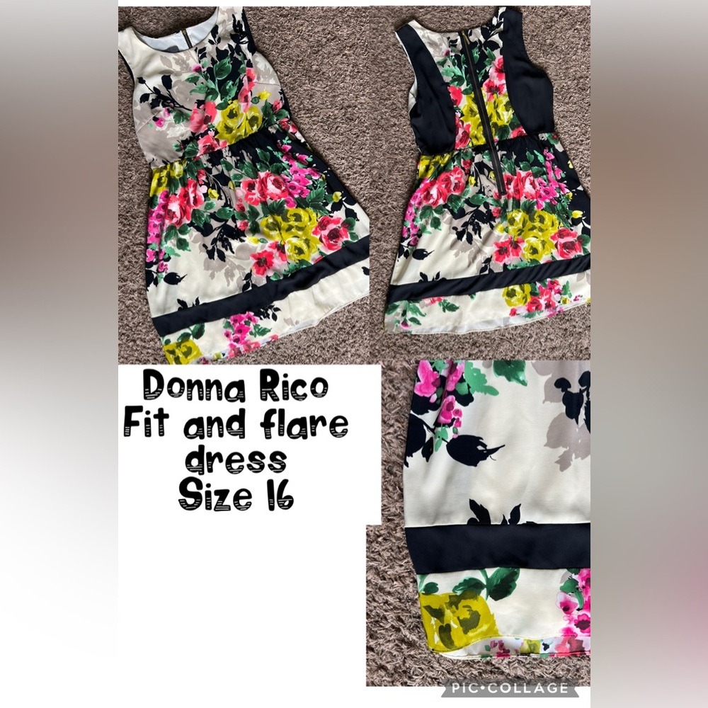 Donna Ricco Floral Fit and Flare Dress - Bright Vibrant Multicolor size 16